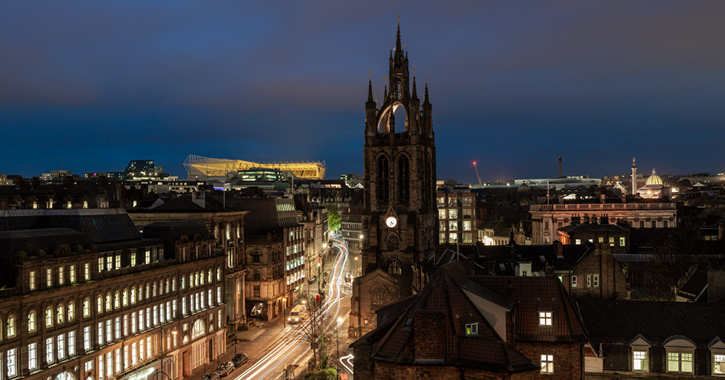 View of Newcastle Cathedral surrounded by Newcastle Upon Tyne city.